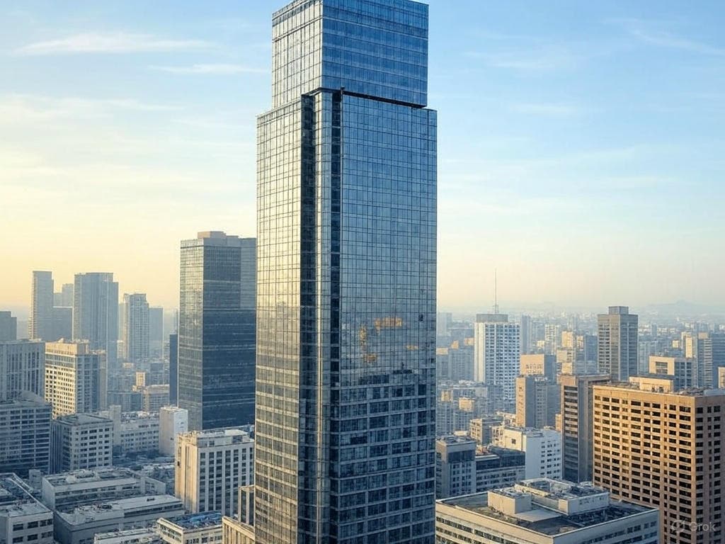 Upward view of modern skyscrapers